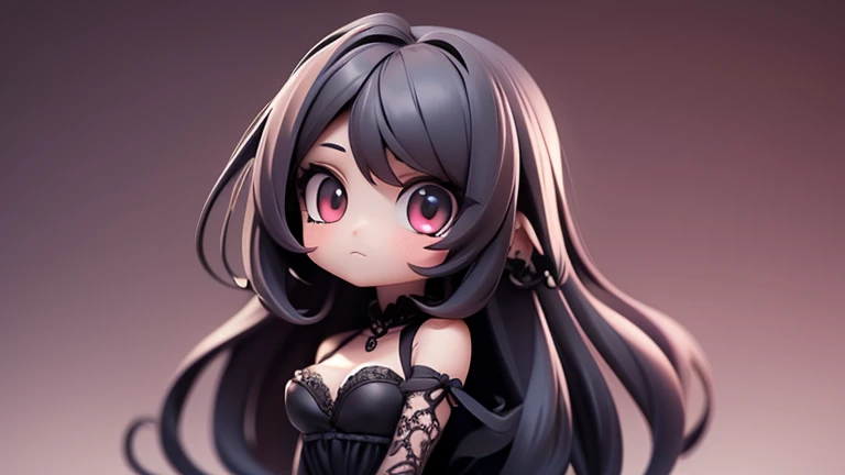 Beautiful and detailed chibi face perfectly with blue eyes white skin eyeliner and open mouth showing vampire fangs, nsfw image 1.2 on the bed excited grandae oppais and looking at the viewer with desire