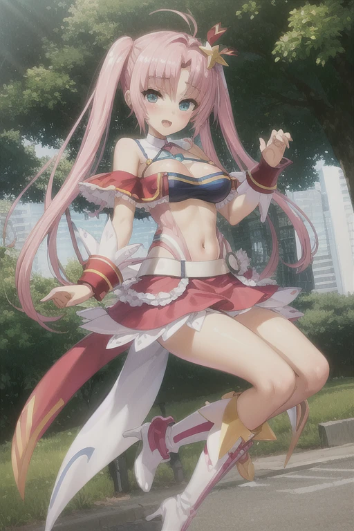 Masterpiece、最high quality、high quality、High definition、High resolution、High detail、Lens flare、Ray Tracing、high qualityのテクスチャー、high qualityの影、Beautiful details、Detailed explanation、Detailed texture、Realistic facial expression、Realistic and colorful、Slender、Cinematic Light、Side light、Sharp Focus、(1 Girl:1.3)、(Intricate detailakeup、Pure Eros Face_v1:0.5)、(Details Beautiful delicate face、Detailed beautiful delicate eyes、Perfect Facial Proportions、Detailed skin、Charm)、Fancy Twin Tails、Beautiful bangs、(Pink and red gradient hair color)、slender、(Large upward-facing breasts)、(Detailed crotch、V-Cut、High Leg、Thong)、Thighs、Dress shirt、Removing the Sleeve、boots、Provocative attitude、Release your knees、Leg spread、Raise your arms、Low-angle composition、(Take a deep breath、Work on this image step by step)
