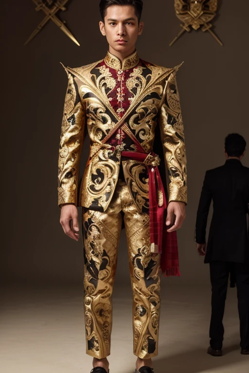 The golden star handsome boy is covered by a semi-transparent shiny golden robe.