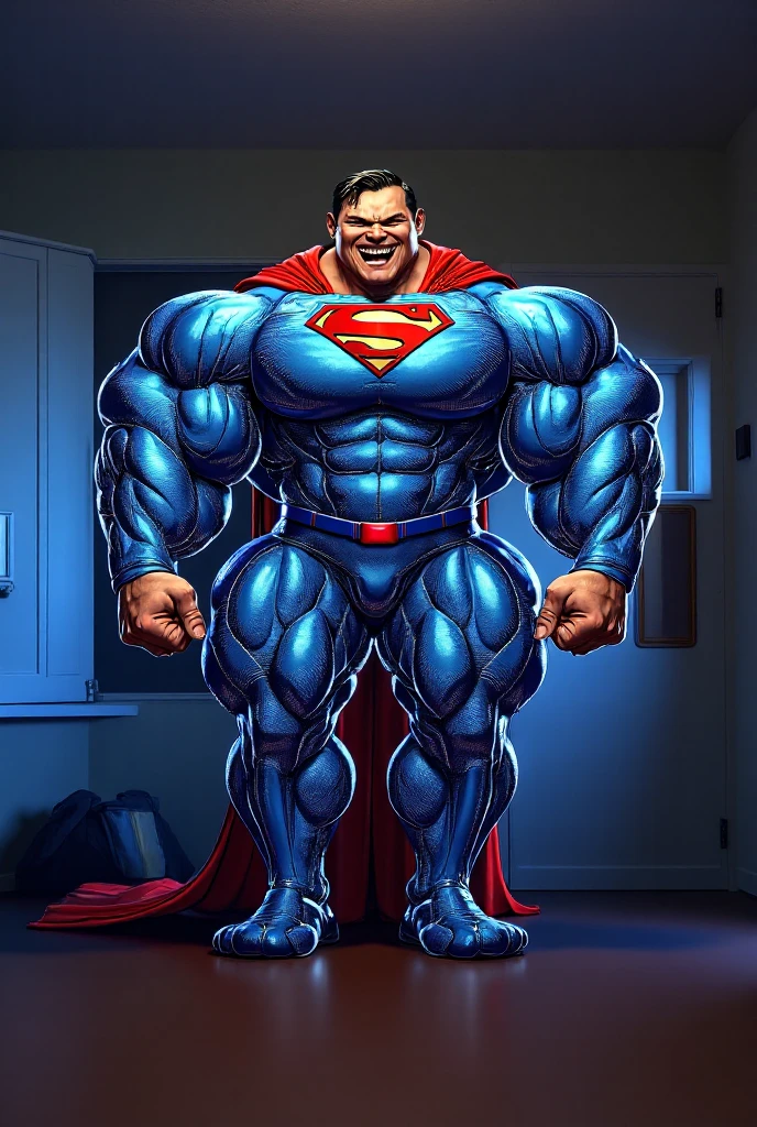 arafed man in a superman costume posing for a photo, concept art inspired by Rob Liefeld, trending on Artstation, hyperrealism, superhero body, huge glistening muscles, bodybuilder ernest khalimov, super buff and cool, very beautiful. big muscles, mr universe, bodybuilder superhero bikini, big biceps, muscular male hero, muscular build