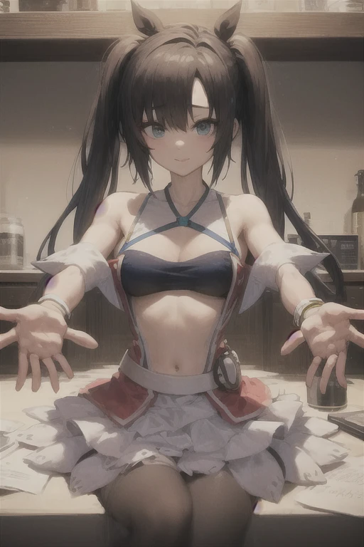 A girl with Small bust, Skinny body. Her breasts are wrapped with bandage