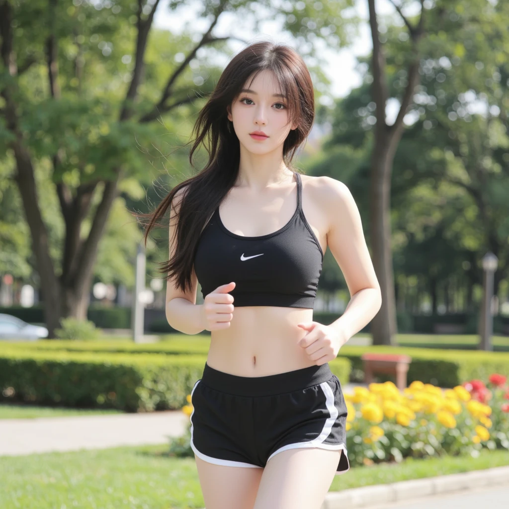 Araffe woman, beautiful,ponytail, long hairลอยปลิวขึ้น,black eyes, ผู้หญิงlong hairชาวเอเชียตะวันออกเฉียงใต้ที่มีใบหน้ากลม, Large chest measures 38 inches., Warm light, morning sun, long hair,black eyes,abdominal muscles, The body is beautiful and strong., rounded chest, (digital painting, HDR, high contrast), 3-D, 8K, 45,000,000 pixcls,Asian girl, Gorgeous Chinese model, Japanese model, beautiful asian woman, Japanese goddess, Very beautiful girl., beautiful young woman, very beautiful woman, Attractive and beautiful, sexy girl, Asian girl, beautiful female model, jaw-dropping beauty, Attractive face and body