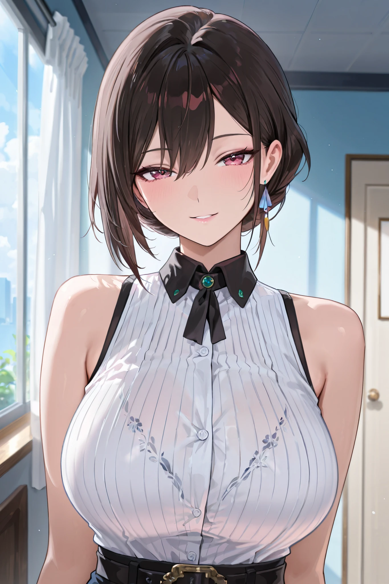 Masterpiece, Best Quality, Beautiful Woman, Married Woman, Big Breasts, Sleeveless Clothes,