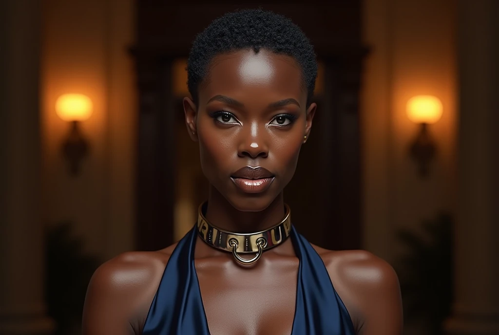 a chubby african woman with very short hair, elegant lounge attire, indoor gentleman's club setting, beautiful detailed eyes, beautiful detailed lips, extremely detailed eyes and face, long eyelashes, high quality, 8k, photorealistic, detailed painting, cinematic lighting, rich colors, dramatic atmosphere, small breasts