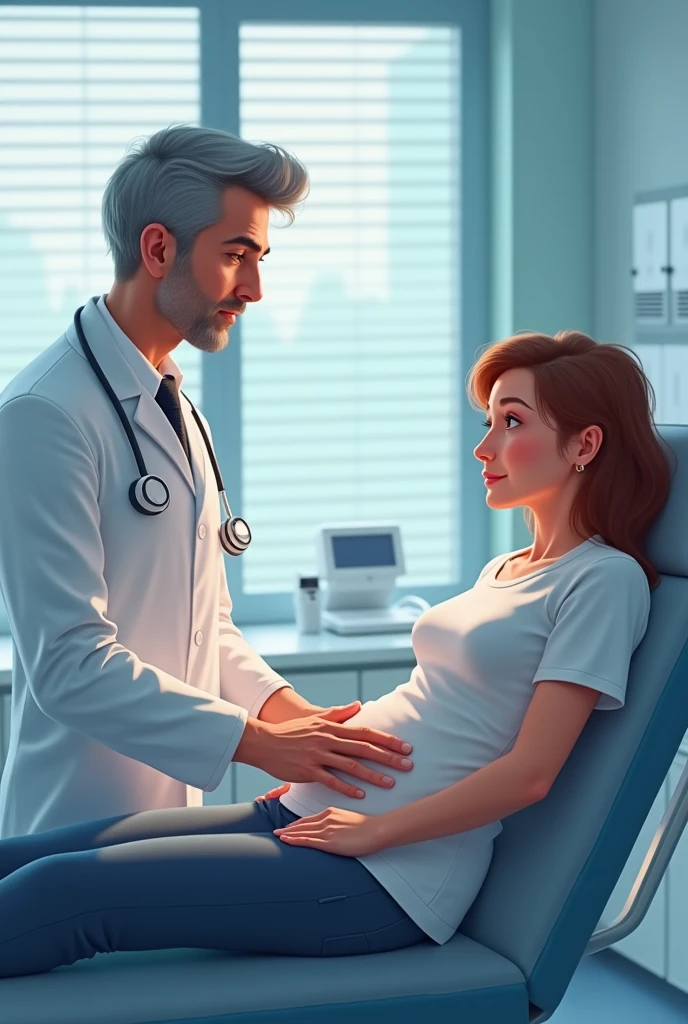 An obstetrician talking to a couple Animated