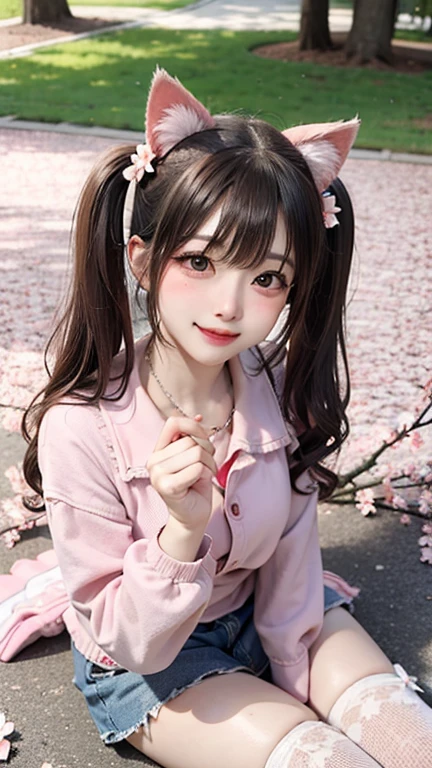 masterpiece,highest quality,cherry blossoms,Petals flutter,twin tails, beautiful girl,Two dimensions,anime,Uplifting,dance,pink,An illustration