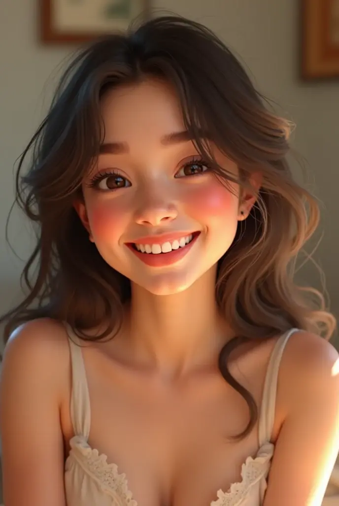 a teenager, (lexi rabe face), (huge breasts), wears cardigan :1.1, wear shorts, smiling, Ultra detailed face, detailed eyes, Walking in a market, Soft lighting, photorealistic, Realistic lighting, (Best Quality), 8k, (masterpiece:1.2)