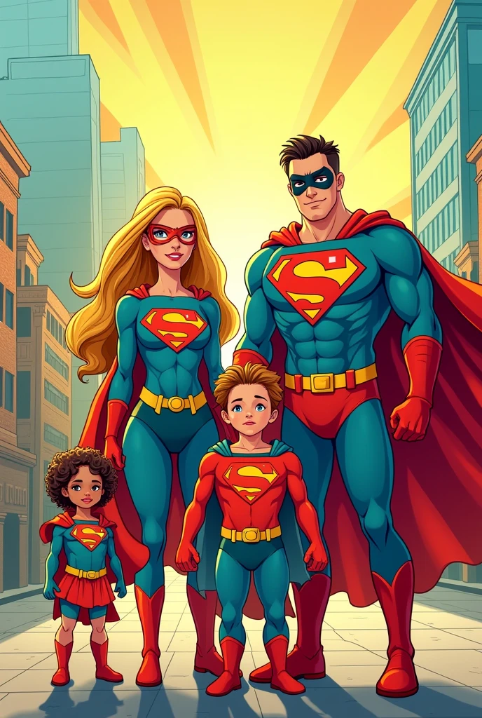Game bit in hero costume with his son and wife but they all in costume without face
