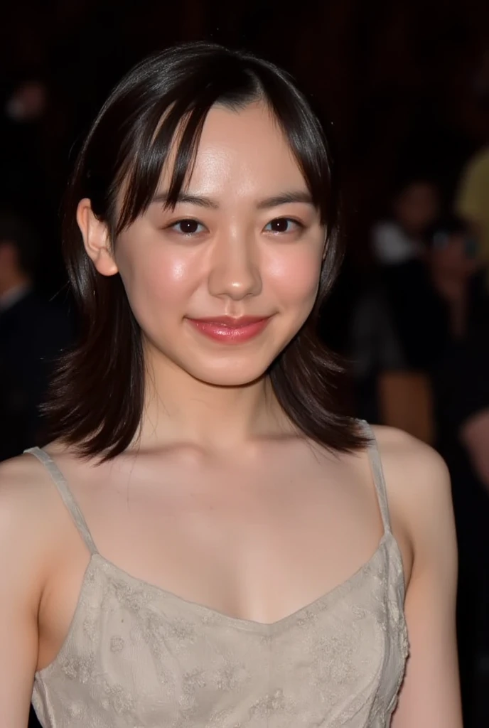 (Masseter muscle part:1.3)、(In 8K、Photoreal、Raw photo、highest quality: 1.4)、(1 girl)、beautiful face、(lifelike face)、(brown hair、short hair:1.1)、beautiful hairstyle、realistic eyes、beautiful details、（skin that looks real）、beautiful skin、one-piece swimsuit、small breasts、navel、attractive、Super high resolution、surreal、high detail、golden ratio、Around 10 years old、leaning forward、I can see your chest、Sexy、show your armpits