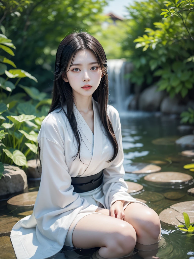 Best image quality, threaten, Has a spear, original, Primary forest,, ""Primitive clothing"", woman, Black Hair, Tying up hair, paint