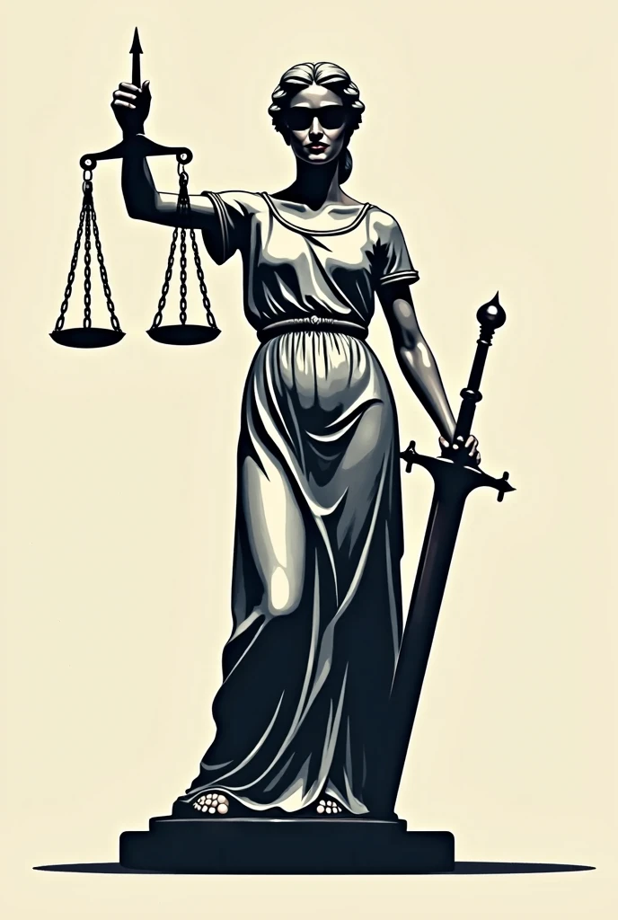 Goddess Themis, blindfolded, with a scale in his right hand and a sword in his left hand Easy and simple hand drawing