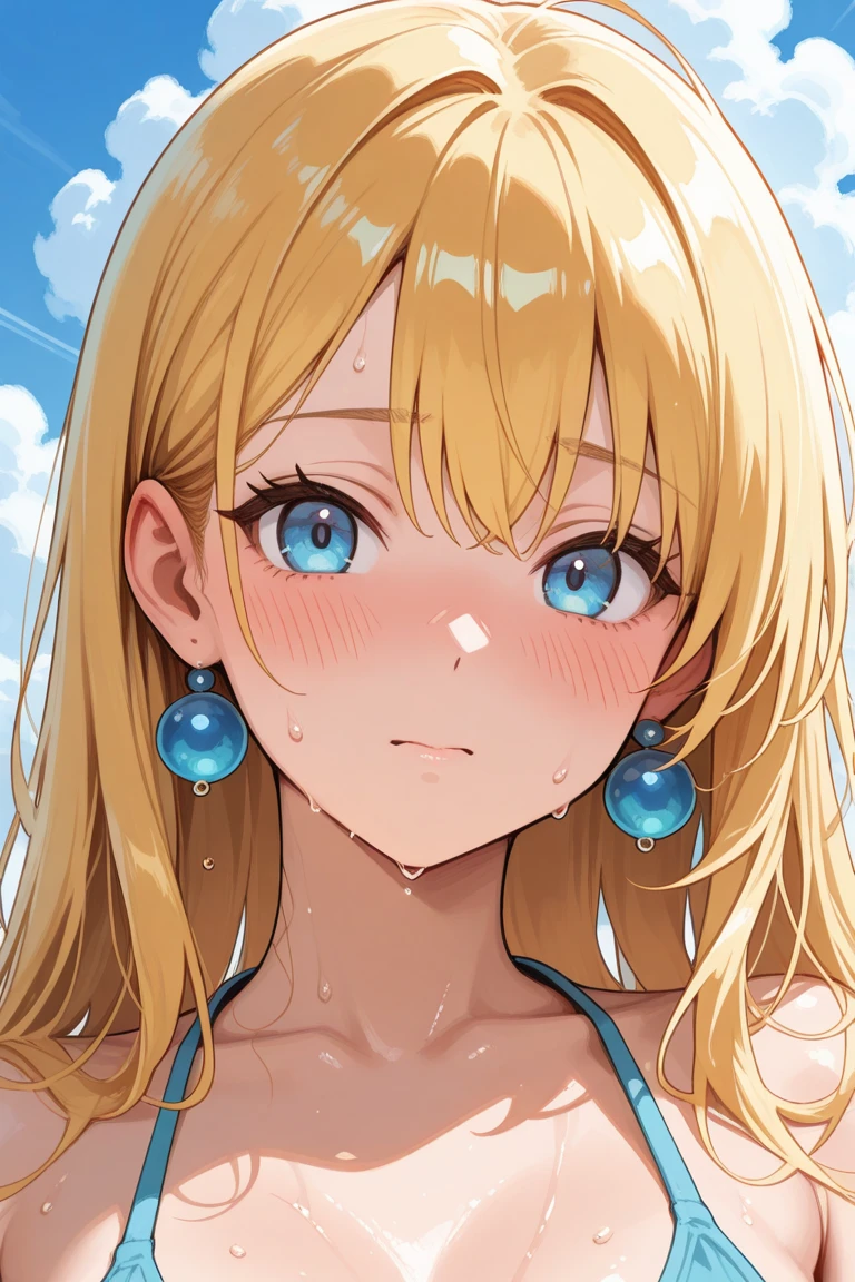 best-quality、master masterpiece、Incredibly beautiful、very delicate 8k wallpaper、Transcendently Beautiful Girl、gal、(dark-skinned)、Long hair、(Blonde Hair Pink Gradient Hair)、Side pony、BREAK、Open your mouth and laugh、long eyelashes、makeup、Glitter eyes、(Constriction、big boobs、large buttocks)、BREAK、summer、BEATCH、bikini、water splashes、sunlight、
