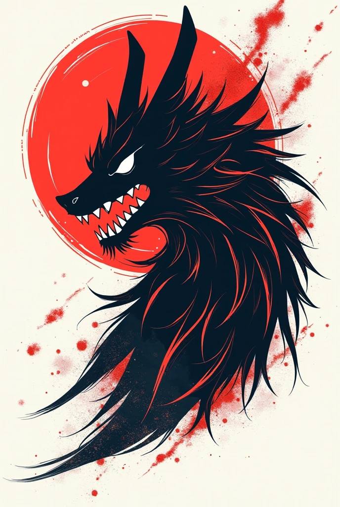 red, yellow and black, a berserk werewolf, solo, in the style of Mork Borg, strong contrast, grunge dirty punk splash art, black metal zine