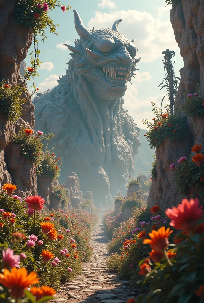 gigantic monster, Covered with plants and flowers,Pokémon,"Harry Potter style, Thrilling battle scenes, First-person perspective, expansive scenes,3D,Pinterest,behans,drools,Octane rendering,Redshift rendering, 8K,HD --ar 2:3 --S 750 style original