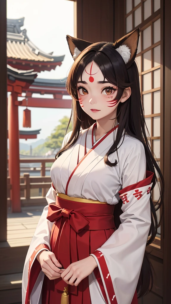 Black-haired boy Childhood remains She is wearing her shrine maiden outfit shyly.