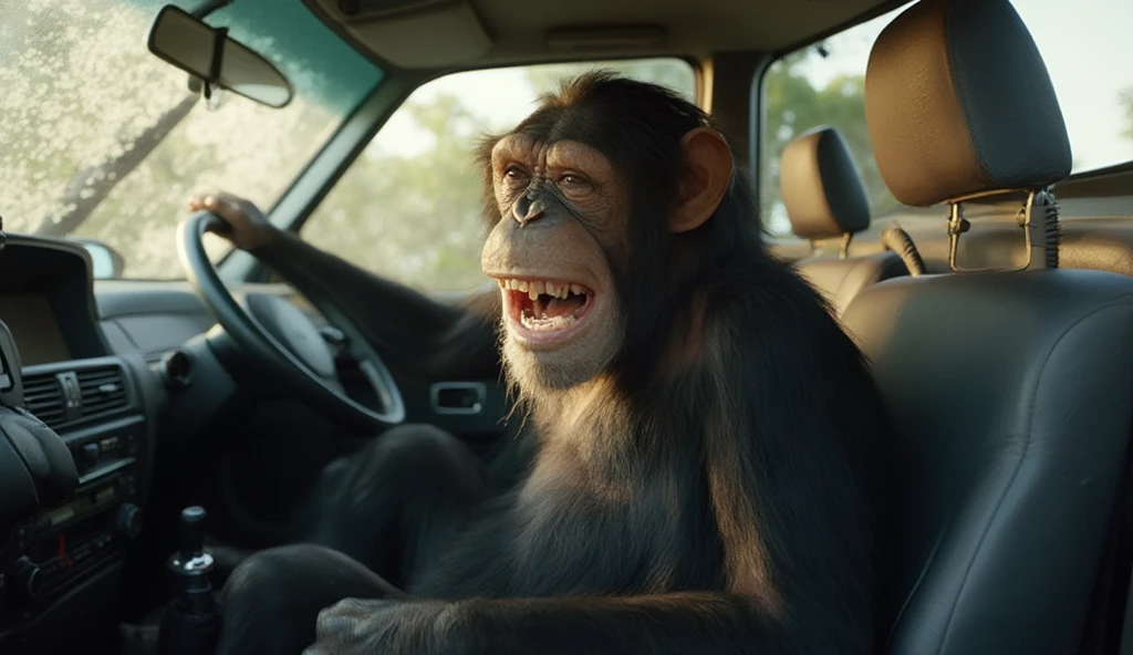 Alawi monkeys,Bananas in his mouth, As a monkey, She was holding a banana,with her mouth open ,The expression was dull and stunned,Look to the top right corner
