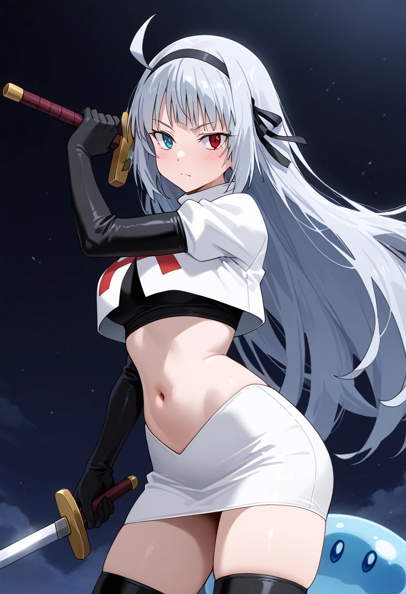 1 girl, windy forest background, shiny backlight, battle scene, bowing arrow, volumy long ponytail, silver hair, red eyes, middle breasts, her hair is fluttering down, white fantasic leotard outfit, white long loincloth,brown belts, long Quiver of Arrows behind back, strongly draw the bowstring shooting arrow, holding bow,open legs,open thighs, arched back, scerious, aiming, gazing, cowboy shot, looking side, masterpiece, best quality, general, rotated composition,