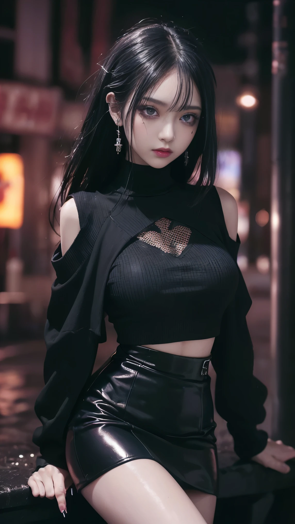 A woman in a black top and skirt posing for a picture - SeaArt AI