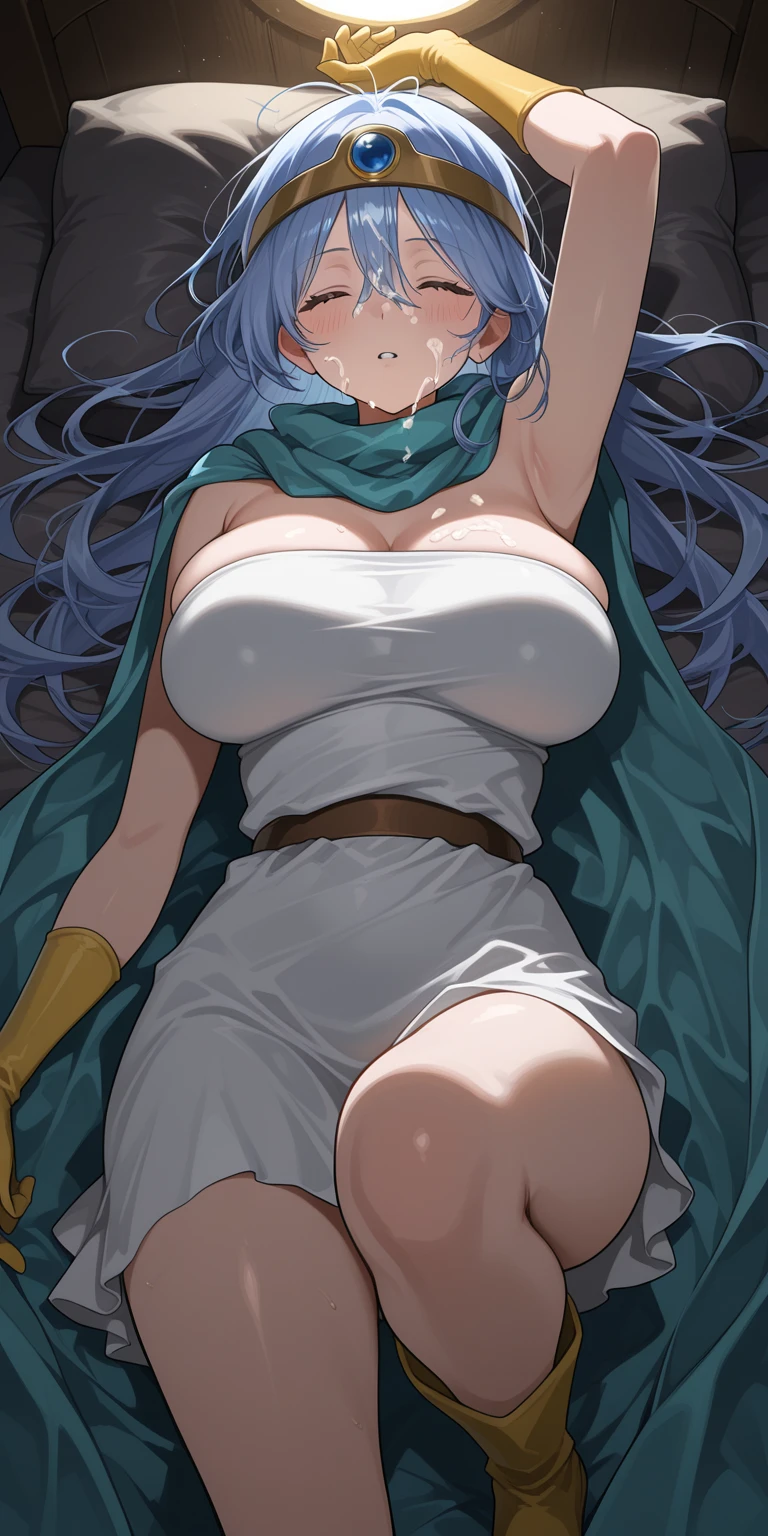 green kimono long hair aqua hair ponytail red eyes,slit pupils, red scarf,big breast,tight cloths,narrow waist,wide hips,sex.missionary,blush,penetration