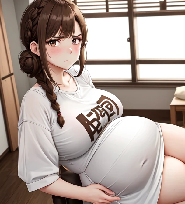 solo female, mature woman, 2d anime, high res, high quality, best quality, pregnant