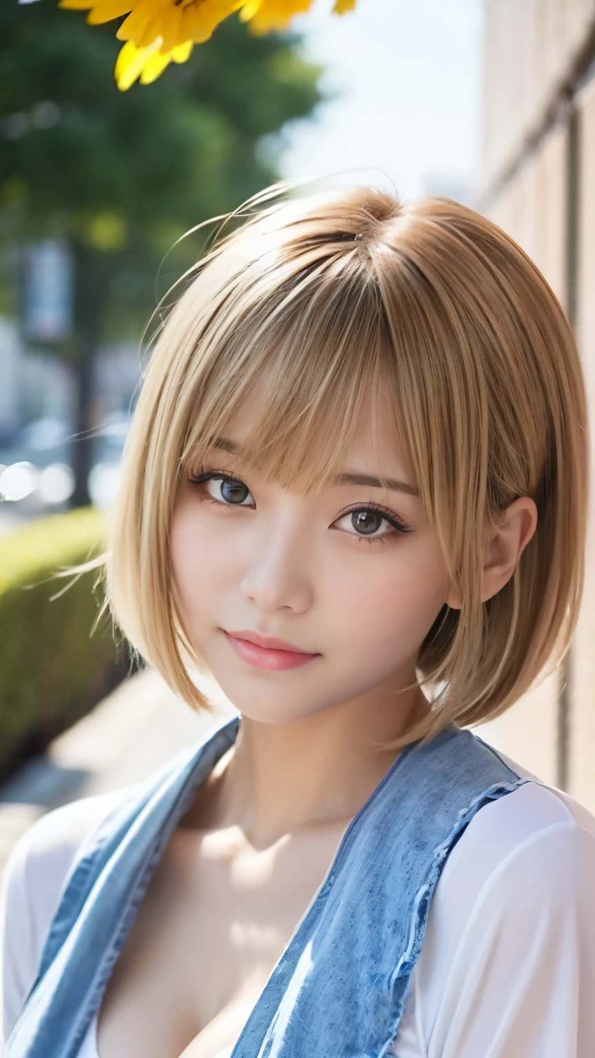 Sexy Big 、セクシーでかわいいルックスのbeautiful2人の, beautiful and sexy face、A strong wind blows my hair in front of my face、With short blonde hair、beautiful, Cute and sexy eyes hidden behind long bangs、Colorful Dresses