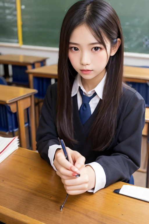 cute japanese woman, school uniform, studying world history