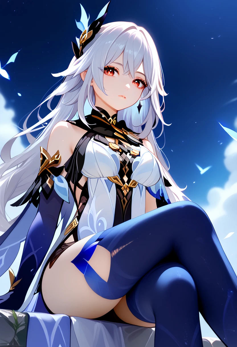 ((tmasterpiece)), ((best qualtiy)), (Amazing Desinger), (best artist), (Best Illustrated Landscape), (Best performance), (4K Full HD), (hdr+), (1girll) has cleavage(The long)whaite hair, (sparkling yellow eyes), On the side of the scenery with(Amazing Cleavage)Starry sky painting art and film tones -- Mina pastel style -- v5 (anime illustrated),black color dress,the night,sandbeach,Upright feather headdress,Cloak,Boots,Petite