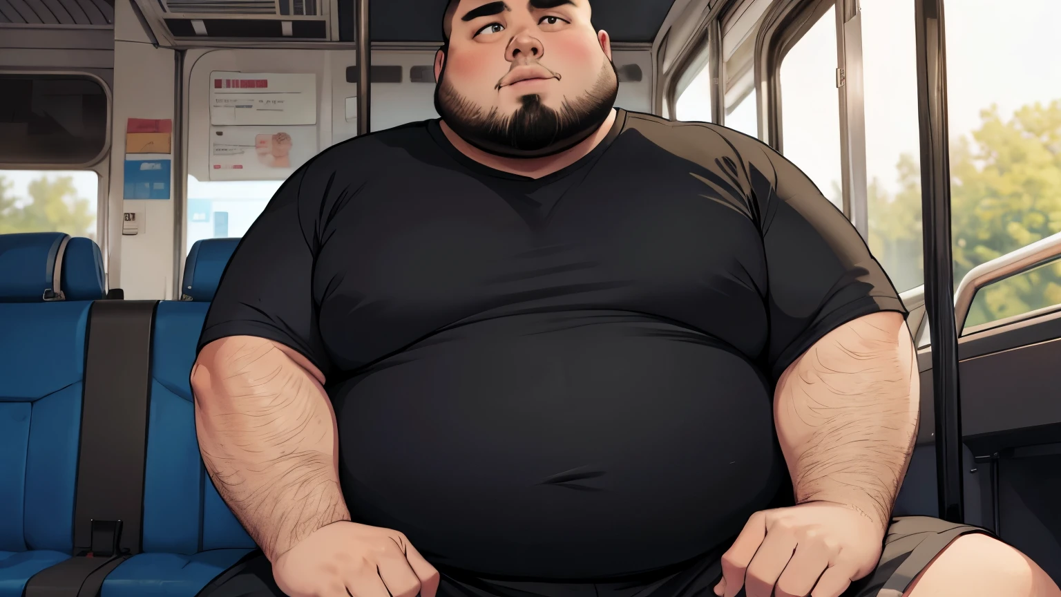 Can you create an image of a fat guy with his shirt glued on?