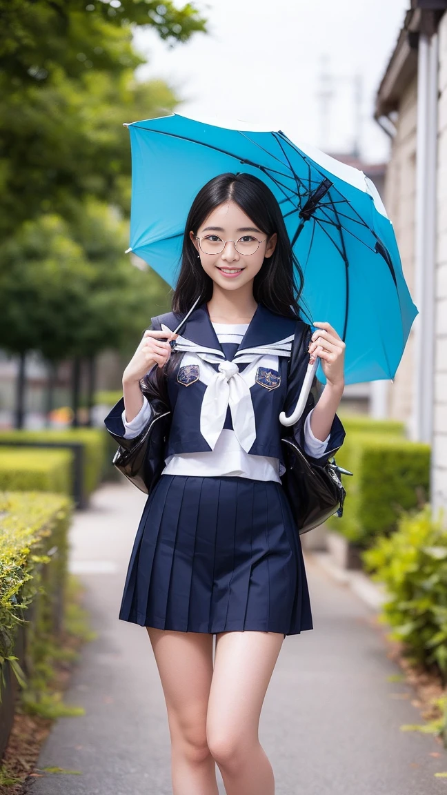 ((highest quality)), ((masterpiece)), (be familiar with), Perfect Face,Japanese,9 ,Girl,cute,Primary selementary school,4th grade elemng,,uniform,White ,school bag,In front of the station,rain,Wet hair
