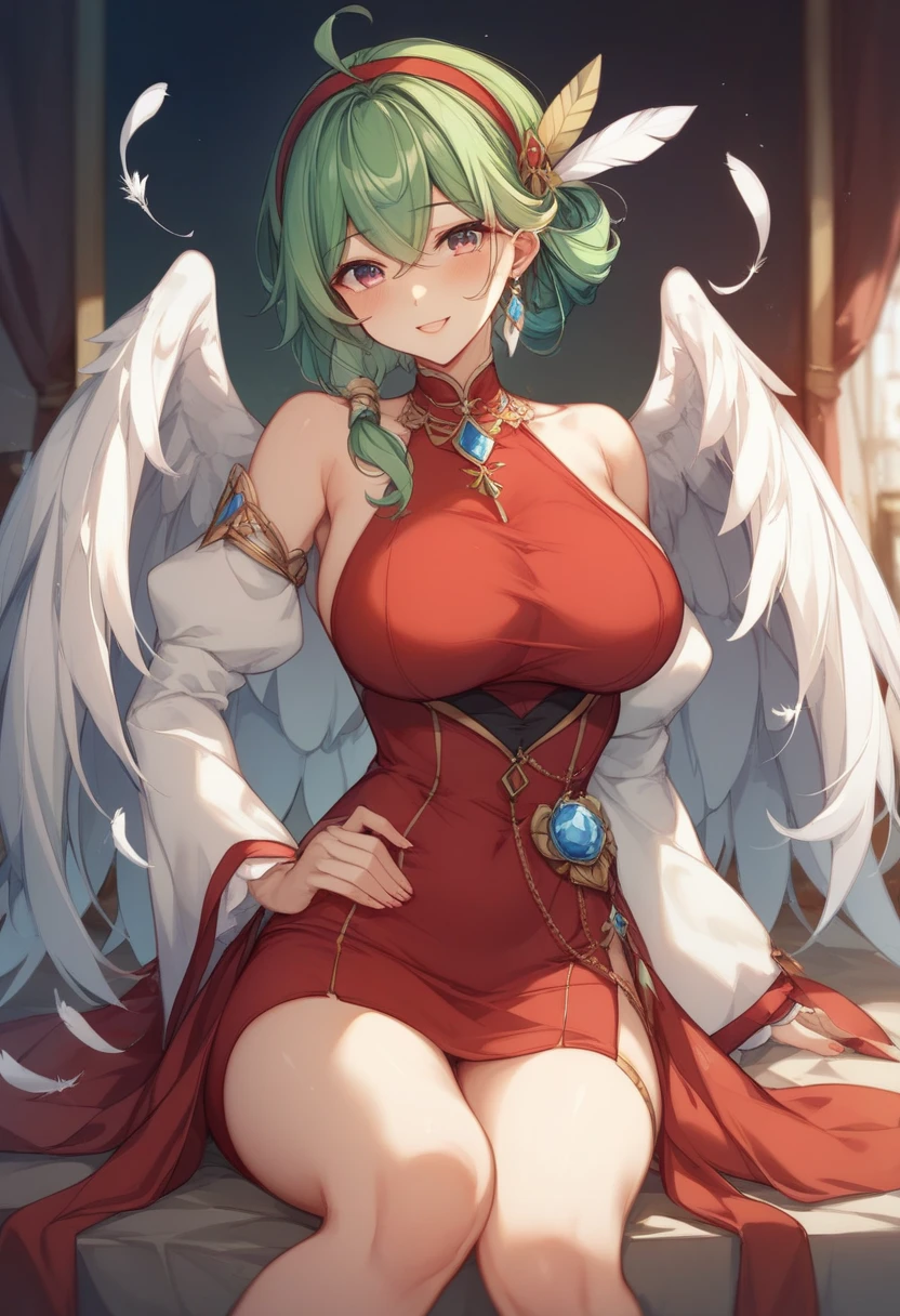 4K,hight resolution,One Woman,Harpy,Bright red hair,Long ponytail,Green eyes,Colossal tits,one white winged,golden toenails,arabian princess,white arabic dancer clothes,Princess tiara,jewel decorations,Arabian palaces