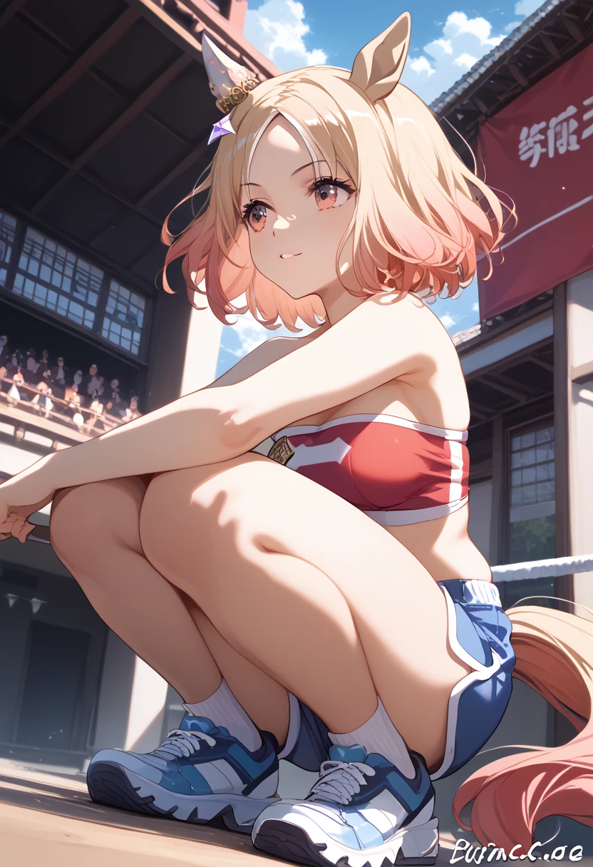 anime style, Ellen Baker, beautiful, green eyes, blonde hair, sportswear, Flexion and extension exercises, soft exercise, Jersey, Beautiful leg lines, playground (masterpiece:1.2), (lively:1.2), very detailed, perfect art, physical education class, Refreshing sweat, raise your feet
