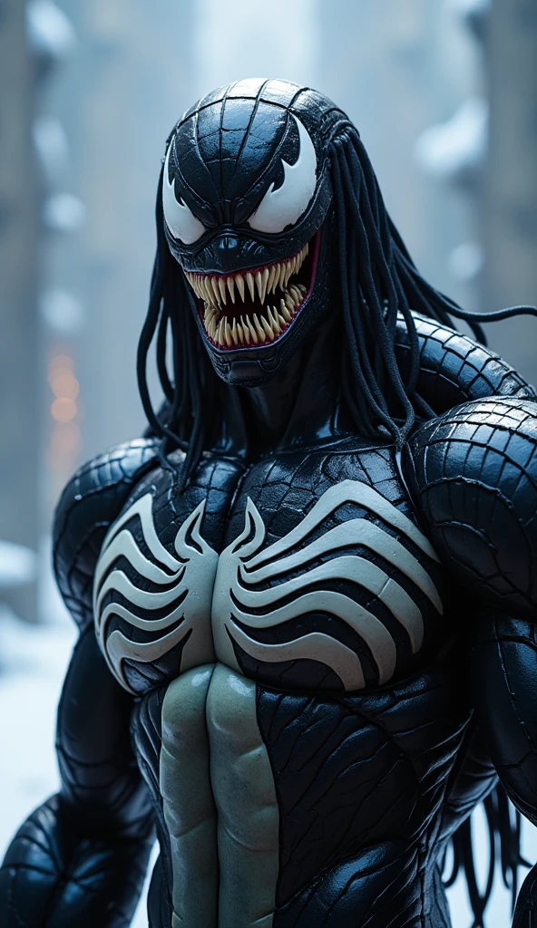 Black man with dreadlocks transforming into venom




