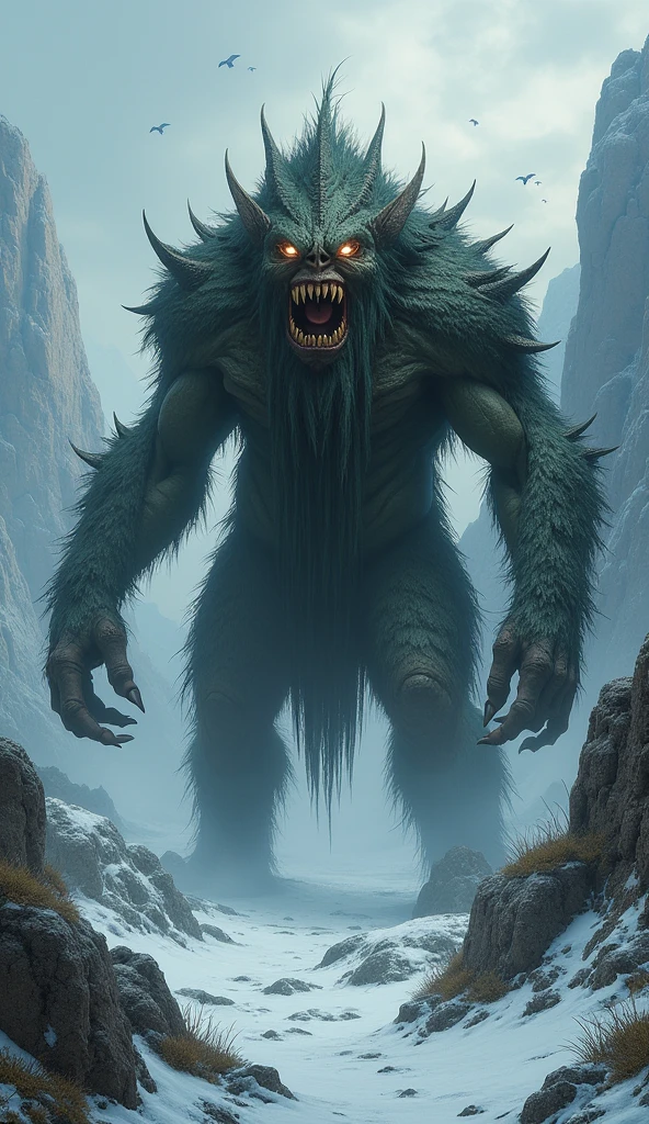 Realistic photos, RAW Photos, troll, attacks viewer, Powerful movements, jump on prey, ((Dynamic jump)), Sharp Claws, troll approaching from above, sudden approach, Bad-tempered, dynamic Shot from grand