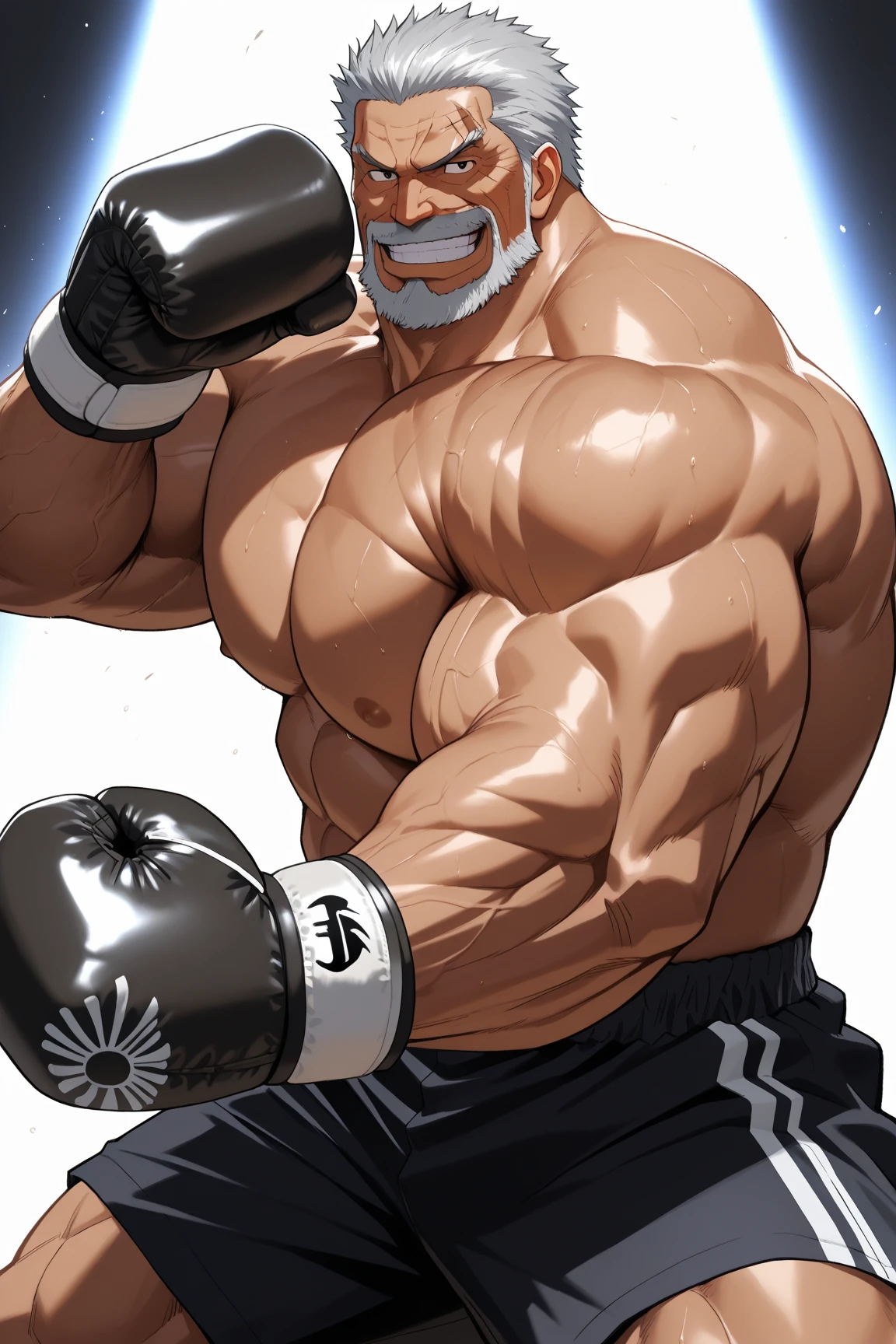 ((solo)), (anthro:1.2) bear (lora; baloo), adult, (athletic:1.4), (dense muscles), (super strong:1.4), (correct anatomy:1.2), (broad shoulders:1.2), (heavy build, massive body:1.6), (realistic fur, detailed brown fur texture:1.3), kickboxing martial arts tournament background (corner of the kickboxing MMA ring:1.6), photorealistic, (black compression shorts), (bare torso:1.4), (footwear:1.2), (detailed kickboxing martial arts black shorts), hyperrealistic, ultradetailed, (by wfa:1.2), (by takemoto_arashi, by vorusuarts, by Traver009:1, by grimfaust:1), natural lighting, (oiled up:1.4), ursine head (open eyes, brown mane), (sexy:1.2), ((serious smirk:1.4) expression), (punching:1.4), (view from center:1.4)