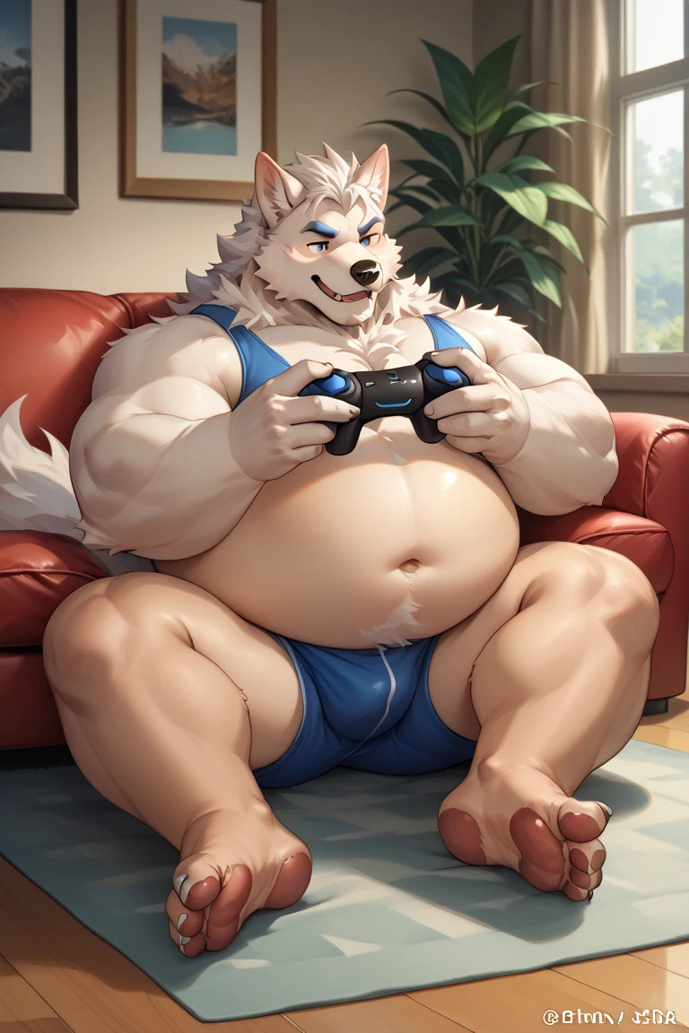 pilebitc, male, solo, chubby male, belly, (pose:1.3), (posing:1.3), (soft shading), 4k, hi res, ((detailed face, black eyes, detailed)), by zackarry911, by zaush, (by personalami:0.5), open mouth, simple background, 1boy, white background, holding, sitting, jacket, full body, male focus, multiple boys, open clothes, pants, 2boys, open jacket, pectorals, controller, game controller, letterman jacket, holding controller, buck teeth, playstation controller, holding game controller