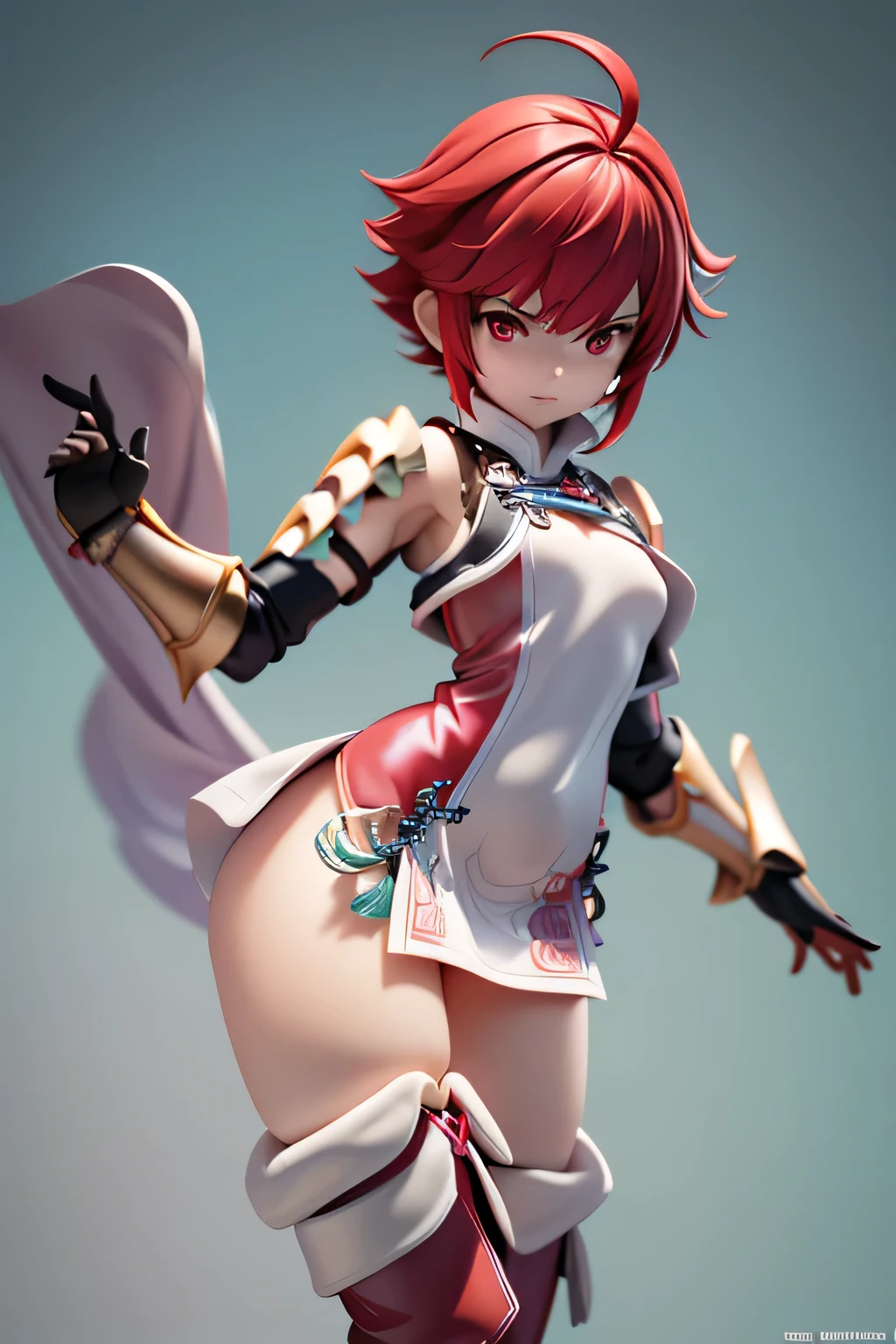 perfect anatomy Highest quality,highest resolution from vagina,(((Shiny Red and White Latex Mini Dress Shiny Red Hair Shiny Shoulder Shiny Gauntlets short hair red eyes shiny skin Shiny Knee Length Boots flat chest Knight))) Hinoka girl