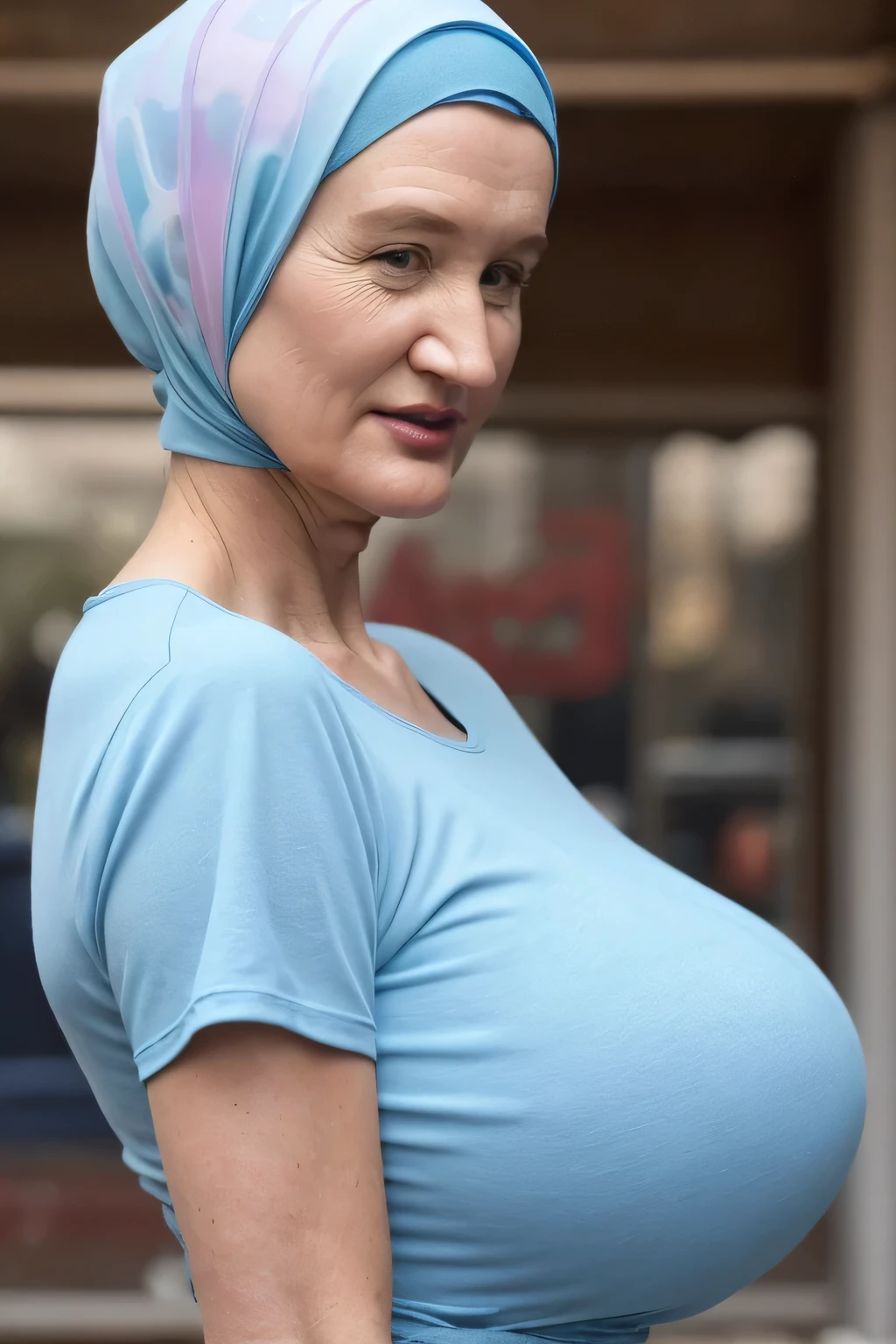 (HEAVY PREGNANT), ((Old Lady:1.7)), ((Red Lips)), Jumbo (Red Strapless), Chubby adorable, 1 girl, (face to face), , ((baby face)), (angry face expression:1.37), half body portrait, (face details: 1), (eye details: 1), ((big breasts:1.45)). wearing transparent transparency soft long shirt, hijab, .. Cute posed. proportional body. Ultra High Res. realistic: 1.4, UHD, ((red roses colours)), ((Bigger:2.3)), (((DARK BACKGROUND)))
