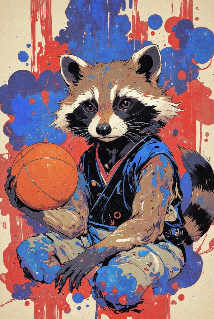
(((article, "NBA ", Add text"NBA", holographic big font) {x},(best quality)))、(super high image quality)、(Super Detail)、(detailed description)、(Best CG ))、(masterpiece)、ArsMJStyle、(Zen ink wash painting)、raccoon , basketball