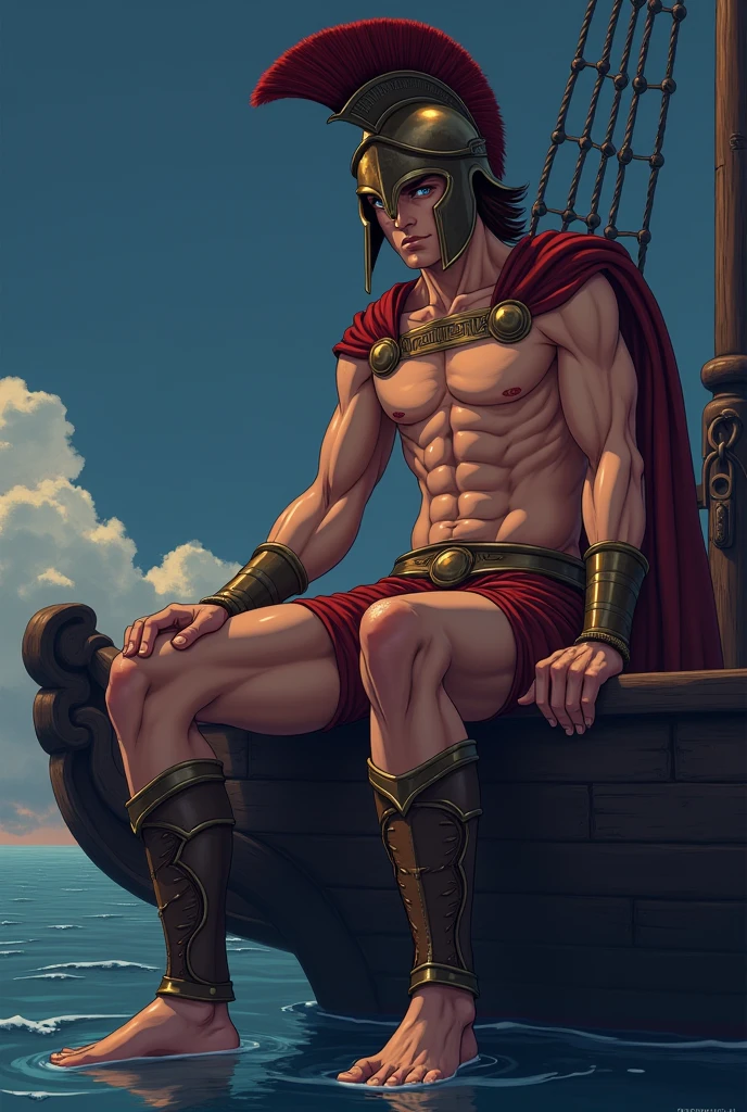 HD quality, high definition,male 18 years old handsome, muscular and slim, red lips, leaning against a rock naked and wearing thong, his hands are tied up with chains, model with bracelets, earrings and Necklace, wearing head band and sunglasses, open vest, full sexy body,