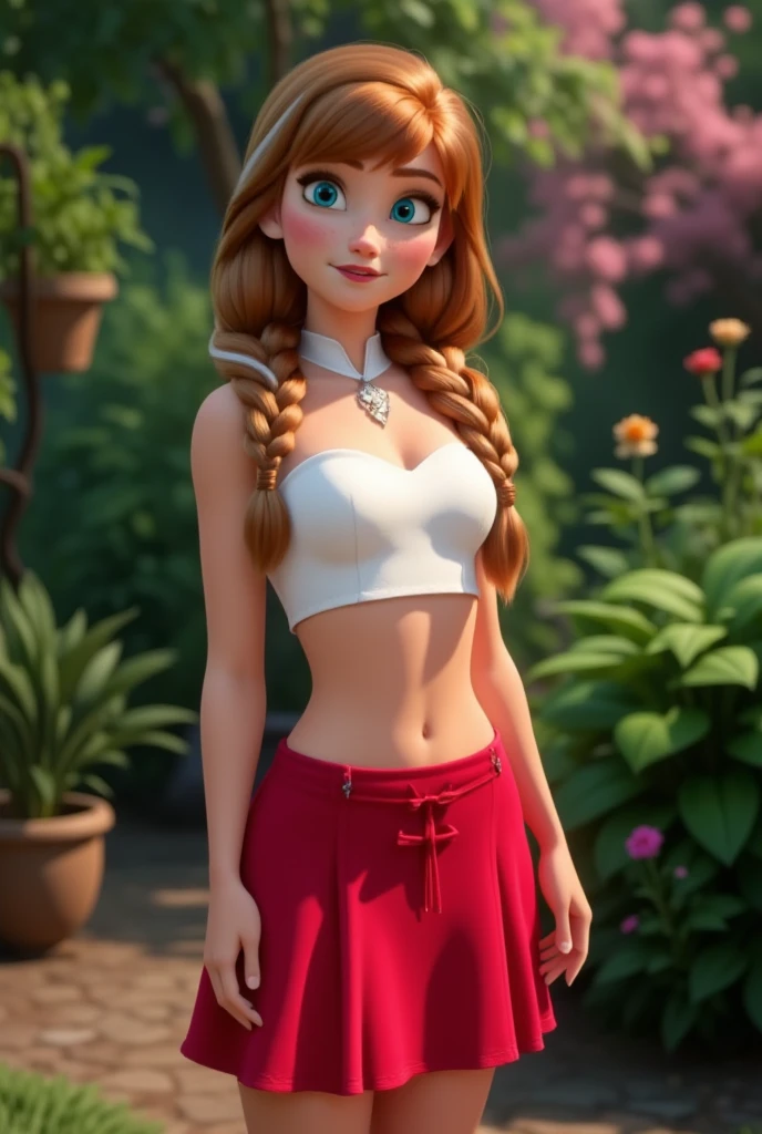 (Highest quality, masterpiece, Absurd),
Anna the Girl from Arendelle, Mischievous Smile, Red and white striped bikini , Bare arms, Bare shoulders, Braided hair