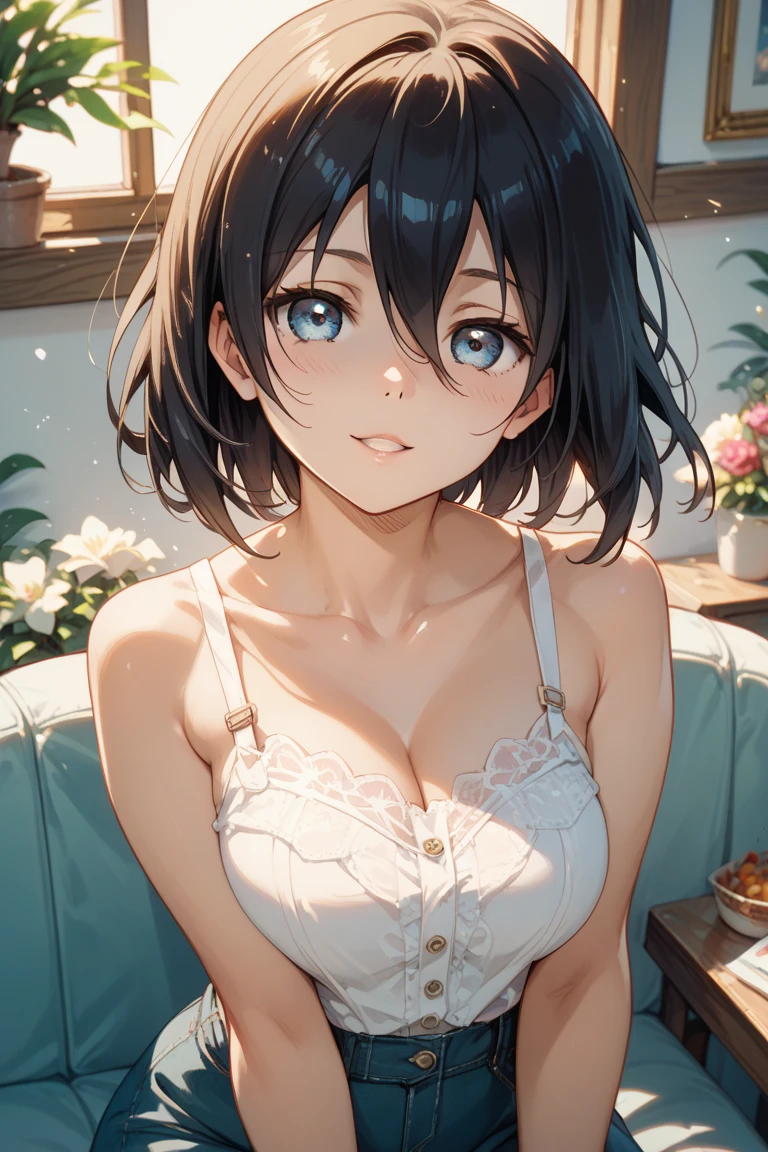 (Highest quality:1.4、masterpiece:1.4、Super detailed:1.4、8K:1.4)、(bikini)、F cup bust、Medium breast、sit、Big eyes、Very cute face、Soft Breasts