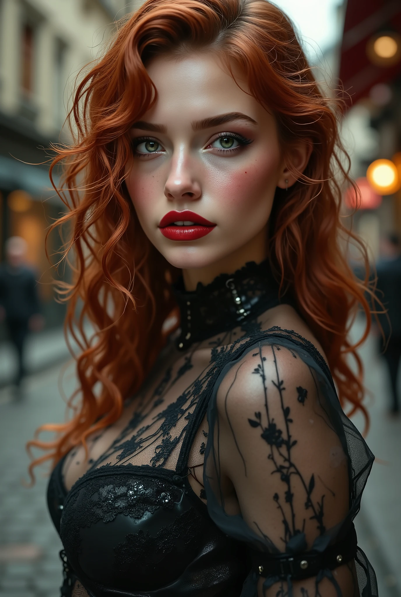fashion art by Paolo Roversi and Katerina Belkina, landscape of a Original (Tropical Island:1.1) , city street, Snowy, Fine art, Health Goth Art, Cinestill, unreal engine