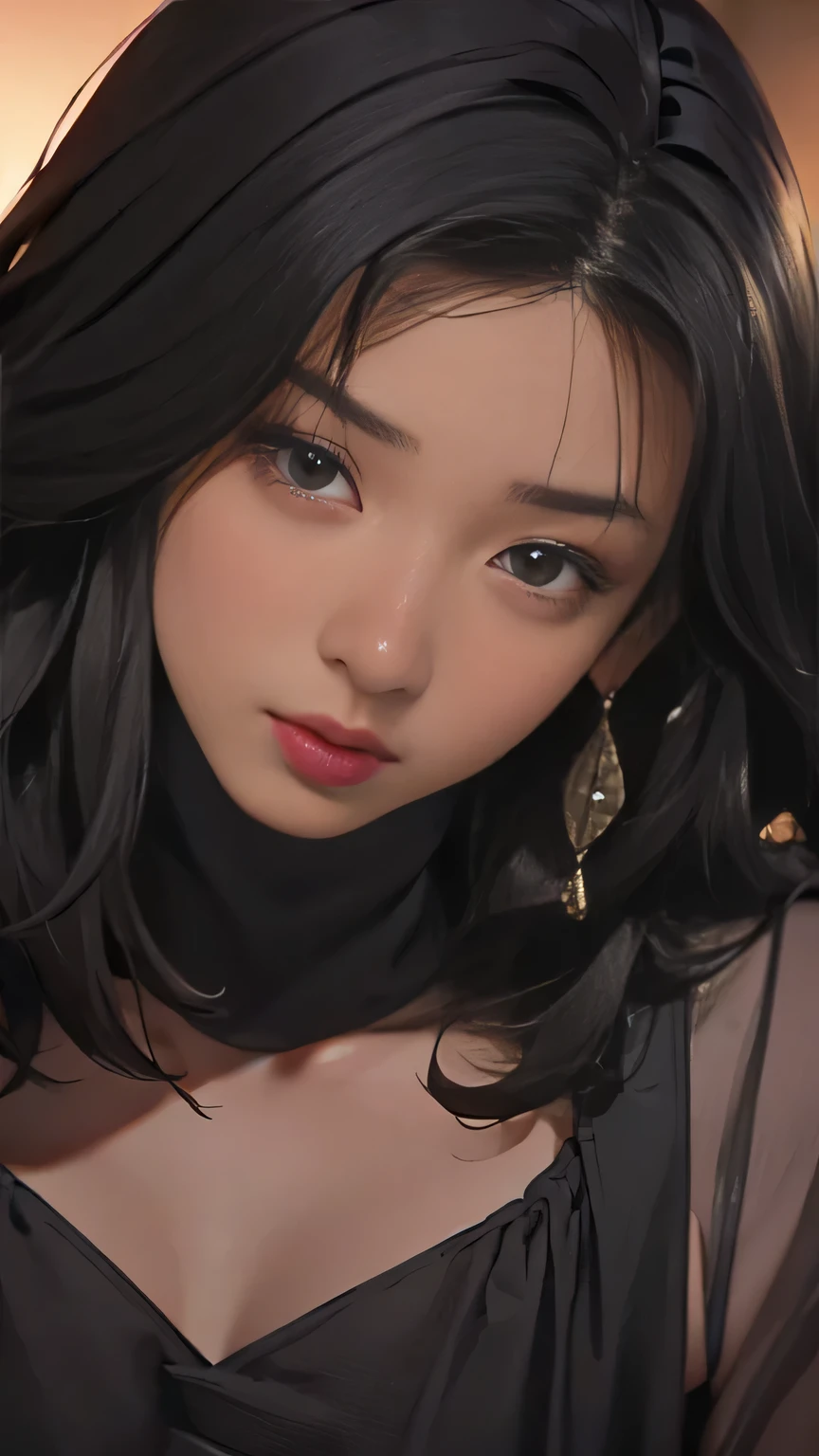 ((sad expression, parted lips, Viewers,  golden eyes , makeup, lipstick, Dark Skin, plump lips with a face and hairstyle)), (A woman in a leopard print bikini;1.5), 1 girl, smile, ((Firm and well-shaped small breasts;1.5)), worm's eye view, Domini Tox, long hair, black hair. blue eyes, mature female dark skin _スタイル Dark Skin, tan skin , masterpiece, 8k resolution, 暗い fantasy concept art, dynamic lighting,  Hyperdetail, Exquisitely detailed,  splash screen art,  Deep Color, Unreal Engine, volumetric lighting, Complementary Color, 