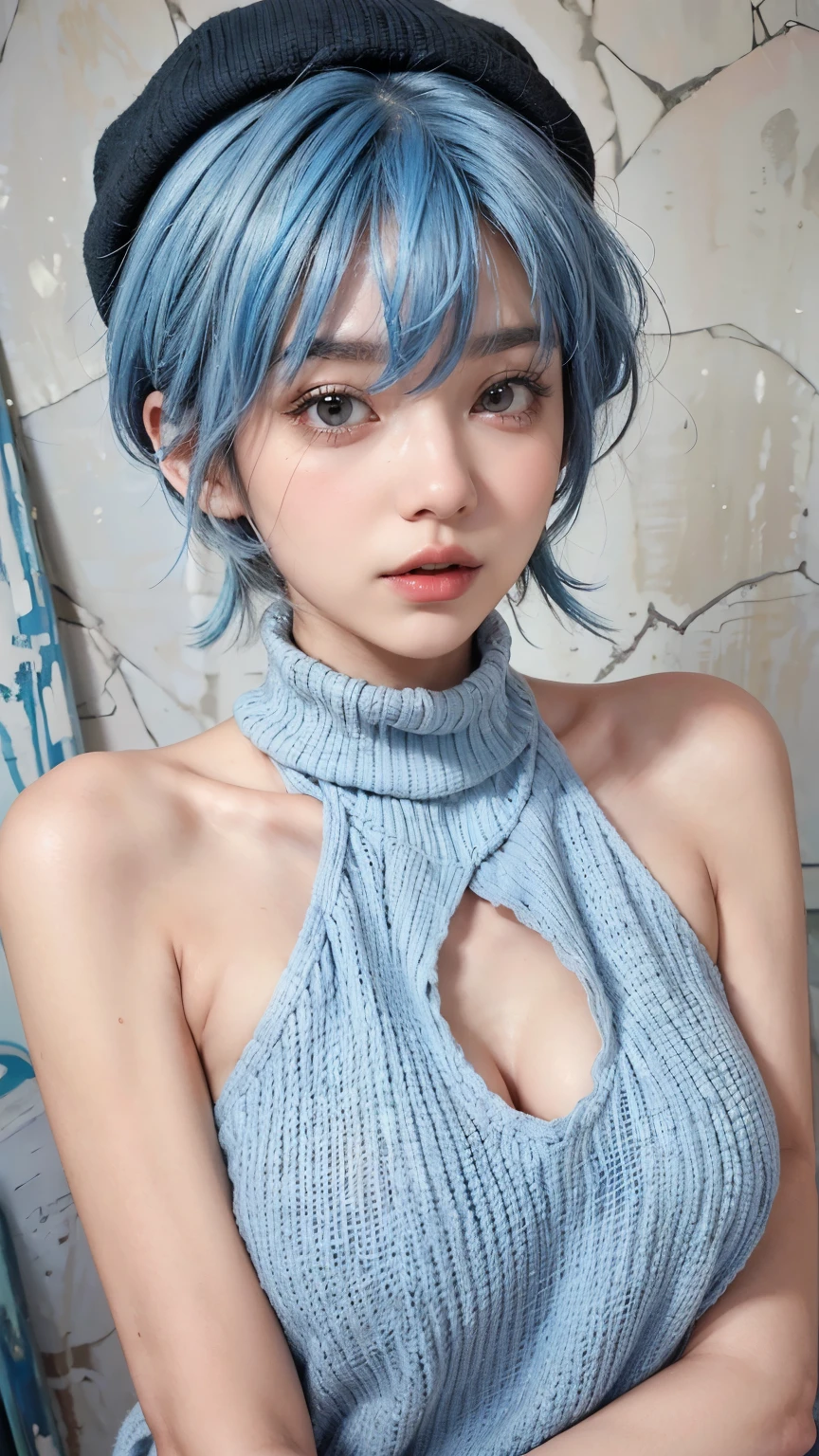Evangelion、plug suit、10modern women、Third New Tokyo City、cute、Ultra high definition、high resolution、detailed、masterpiece、最高masterpiece、short bob、Pastel blue hair、