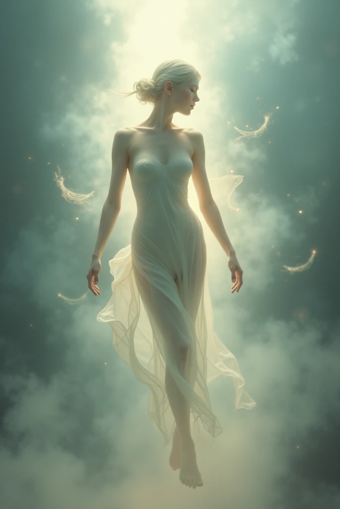 (best quality, high-resolution, immersed in liquid, humanoid, magical circle, small room with phosphorescent flashlight, perfect beautiful girl, naked, glowing from within, staring at the viewer, enigmatic smile, 3D rendering, birds-eye view, stunning anime illustration, impressive lighting, unprecedented, dangerous, terrifying)