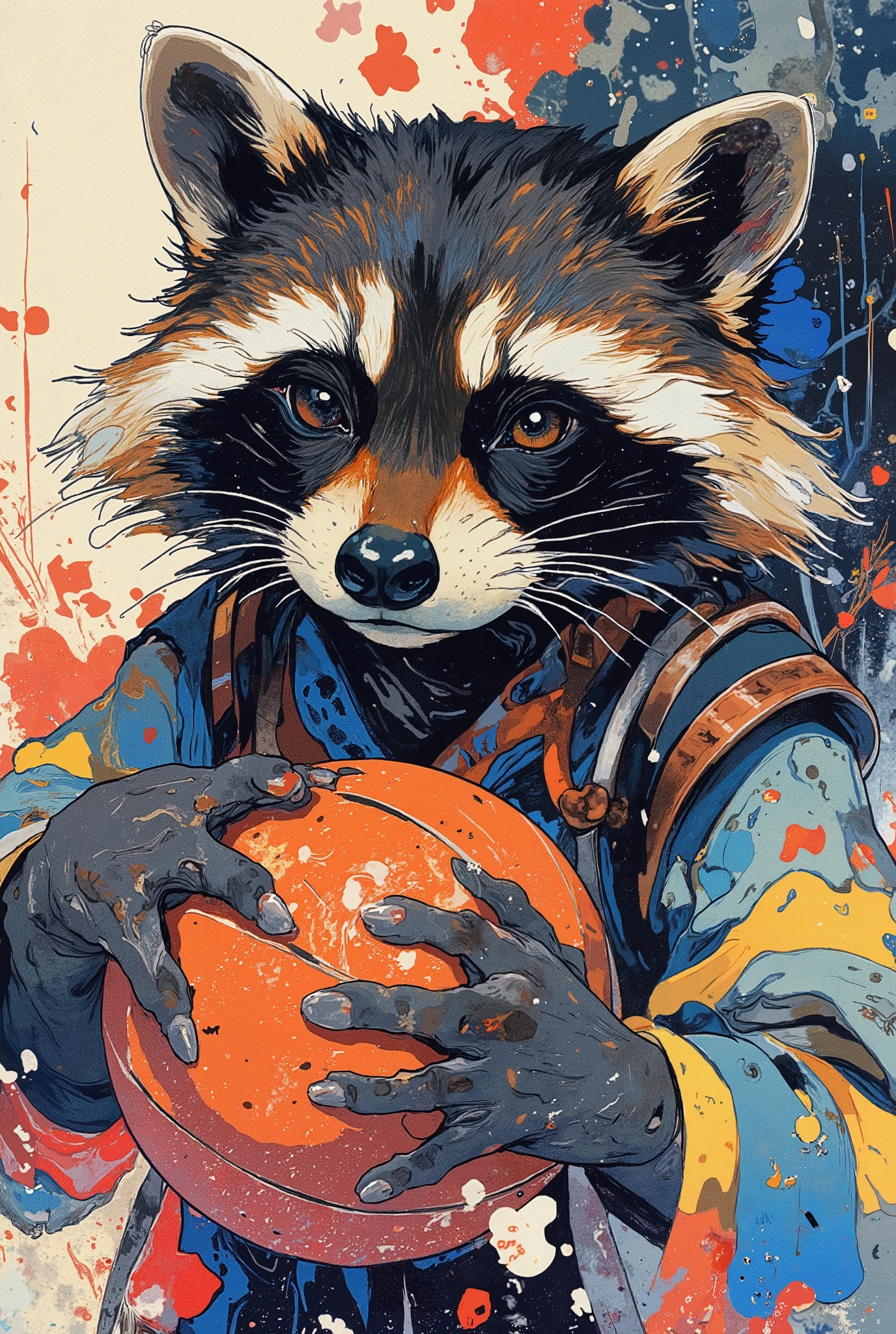 
(((article, "NBA ", Add text"NBA", holographic big font) {x},(best quality)))、(super high image quality)、(Super Detail)、(detailed description)、(Best CG ))、(masterpiece)、ArsMJStyle、(Zen ink wash painting)、raccoon , basketball
