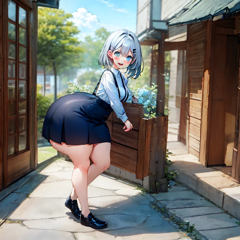 (masterpiece), best quality, expressive eyes, perfect face,nsfw:1.1,full body,annoyed,embarrassed,public indecency,restrained:1.1,shackles:1.1,pillory:1.3,outdoors,from behind,arms behind back:1.2