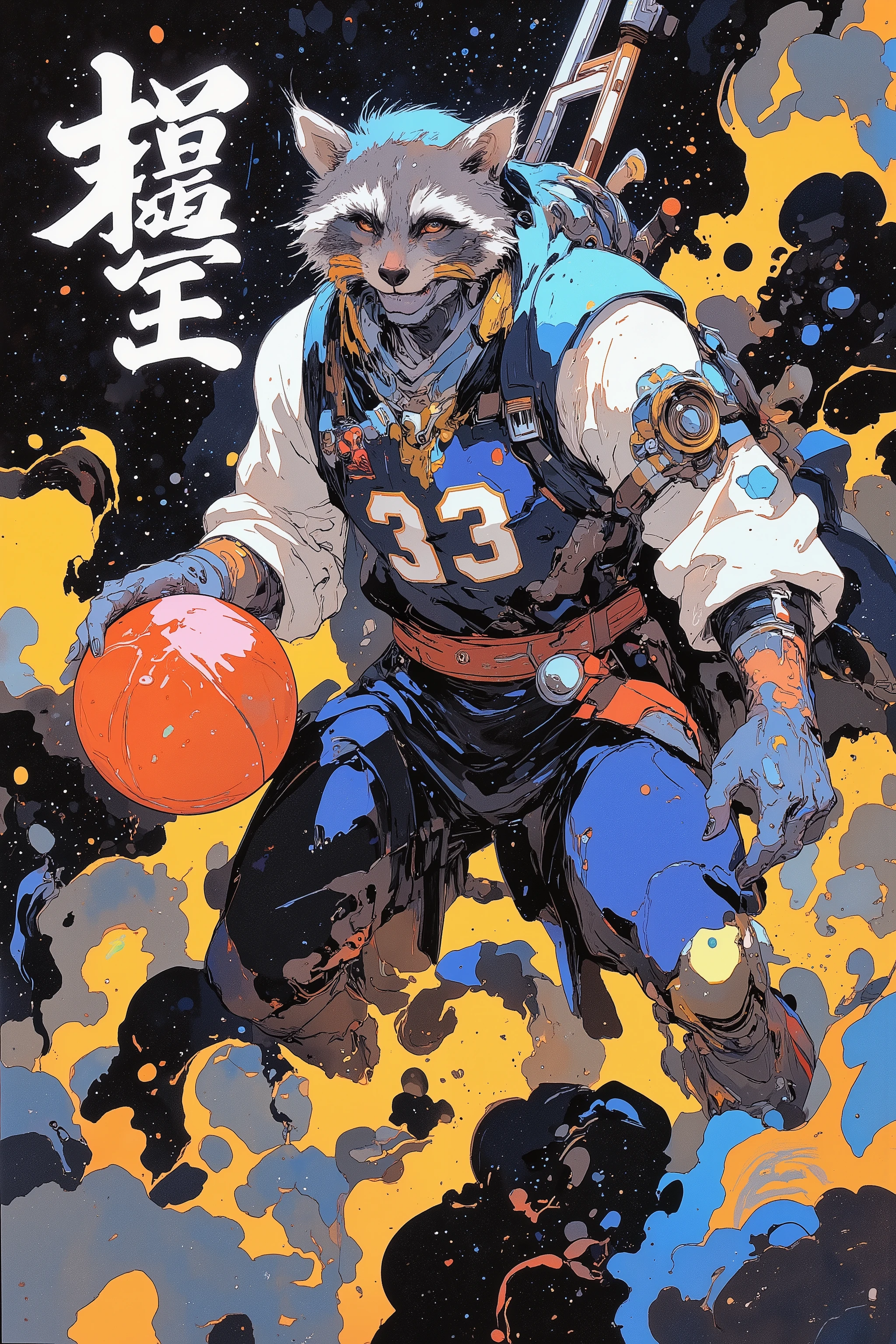 
(((article, "NBA ", Add text"NBA", holographic big font) {x},(best quality)))、(super high image quality)、(Super Detail)、(detailed description)、(Best CG ))、(masterpiece)、ArsMJStyle、(Zen ink wash painting)、raccoon , basketball