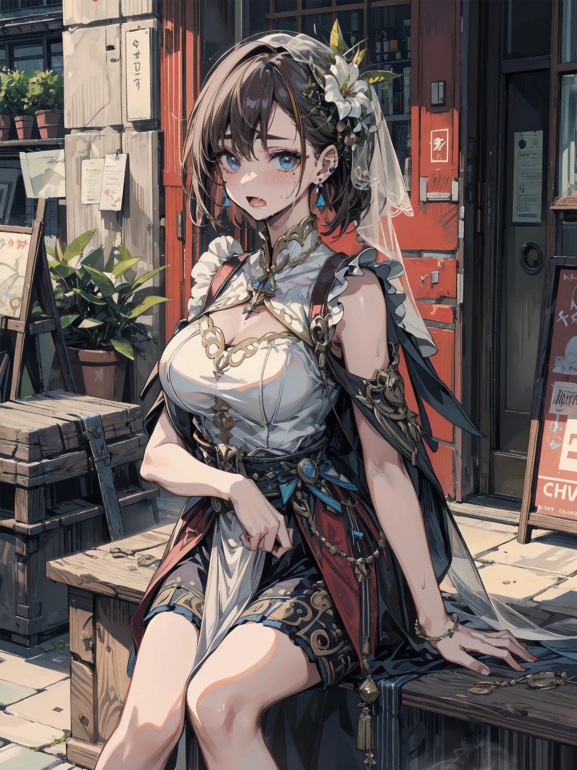 Quiet nights，1 Outdoor girls， late， starrysky， in a panoramic view， scenecy， horizon， the roof， sitting on rooftop， ventania，NSFW