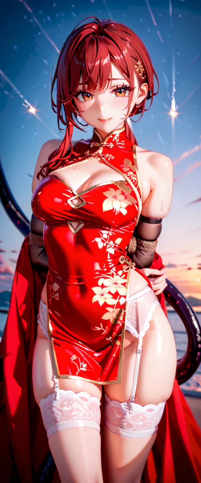 1,(((bishoujo,Off-shoulder,Shoulder straps slipping off,cleavage cutout,Shocked,Asymmetry,irregular,open cloths,Shy,Colored Contact Lenses,Exposed breasts,Pure and sexly,maebari/pasties,glans, nsfw,(Super skinny:1.5),(See-through clothing:1.5),sexly的表情,Conical chest,Broken clothes,torn))),glamor,dynamic pose,Shuriken,curvy ,High target_solve, clearly_image, Detailed background,best quality, number, Very detailed, Finely, high resolution, 8k画质, Perfect dynamic composition, long hair, Charming pose,(sexly:1.0),Shy,masterpiece, best quality, high resolution, 8k, HDR, raytracing, detailed shadows, beautiful girl, (hyperdetailed:1.15),maebari/pasties,1